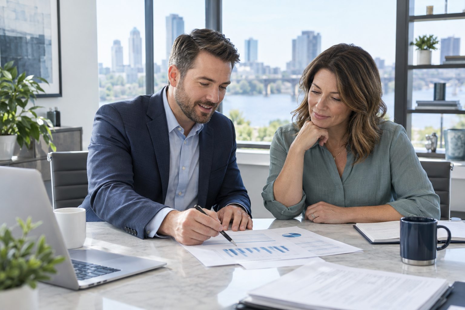 An advisor walking a business owner through a financial plan